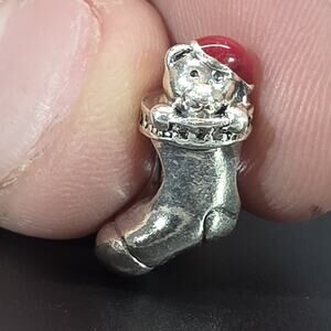 Authentic Pandora Silver CHRISTMAS STOCKING Teddy Bear Charm 791773CZ RETIRE